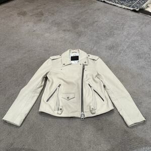 Allsaints Leather jacket Women Medium M White Lamb Leather Biker Moto